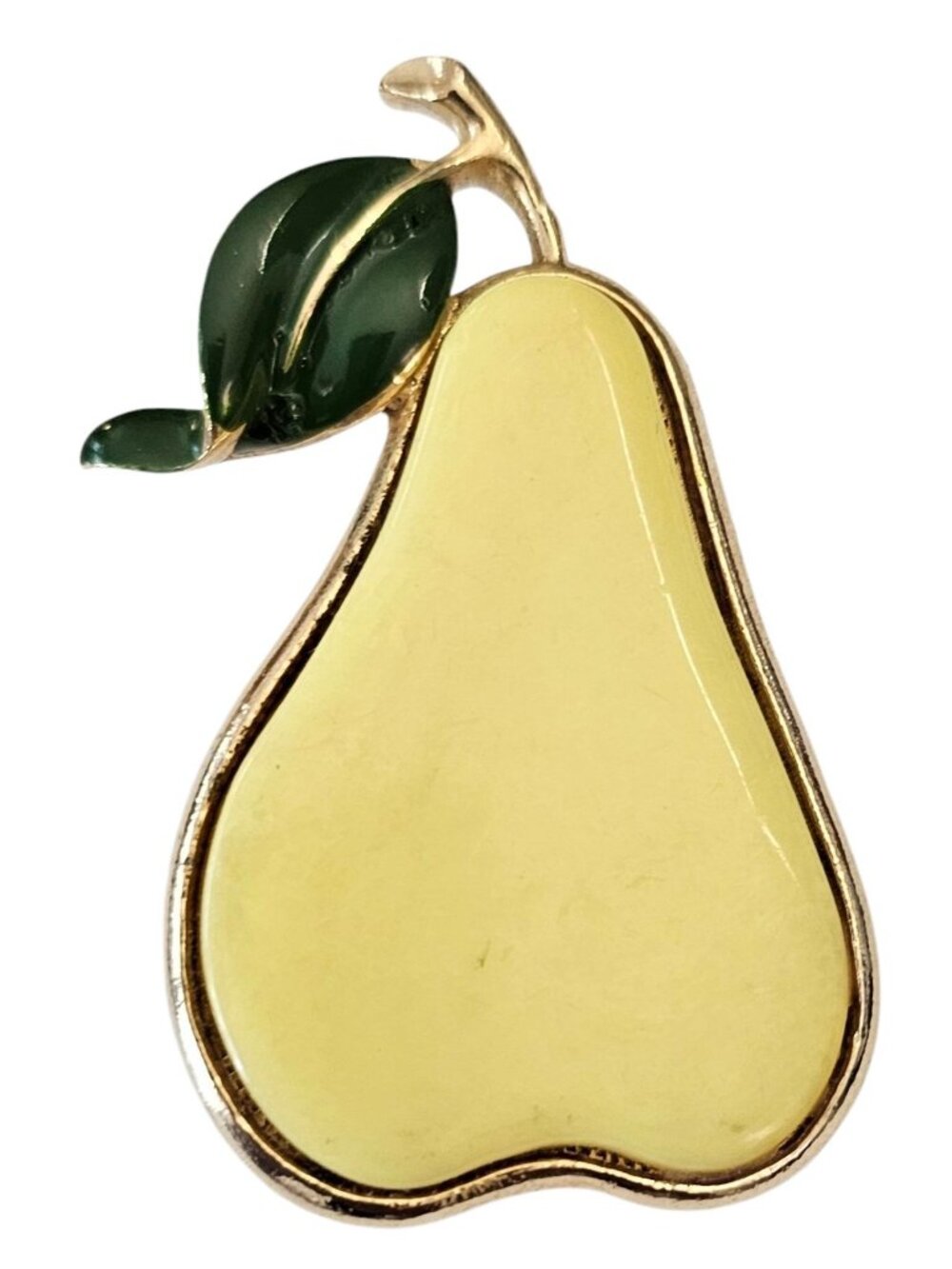 Yellow Lucite Pear Brooch Gold Tone Pin, J72